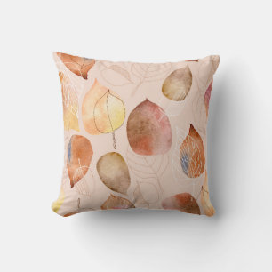 Pattern with leaves. Graphic and watercolor leaf. Cushion