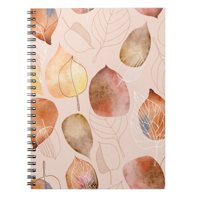 Pattern with leaves. Graphic and watercolor leaf.  Notebook (Front)