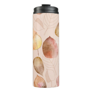 Pattern with leaves. Graphic and watercolor leaf. Thermal Tumbler