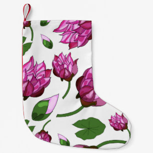 Pattern with lotuses and leaves on a white backgro small christmas stocking