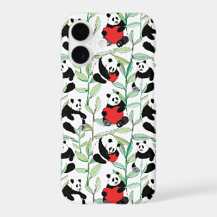 pattern with lovely pandas with hearts