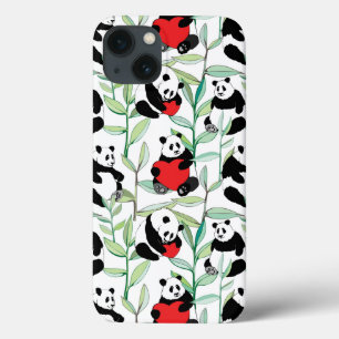 pattern with lovely pandas with hearts iPhone 13 case