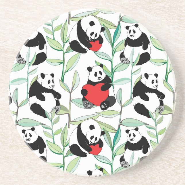pattern with lovely pandas with hearts coaster (Front)