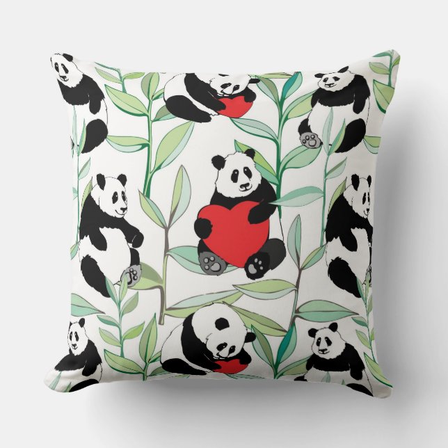 pattern with lovely pandas with hearts cushion (Front)