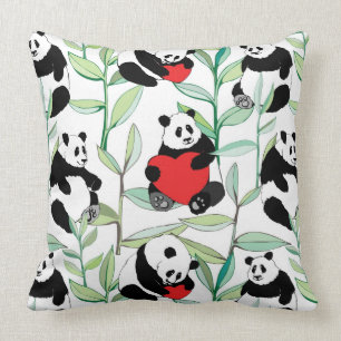 pattern with lovely pandas with hearts cushion