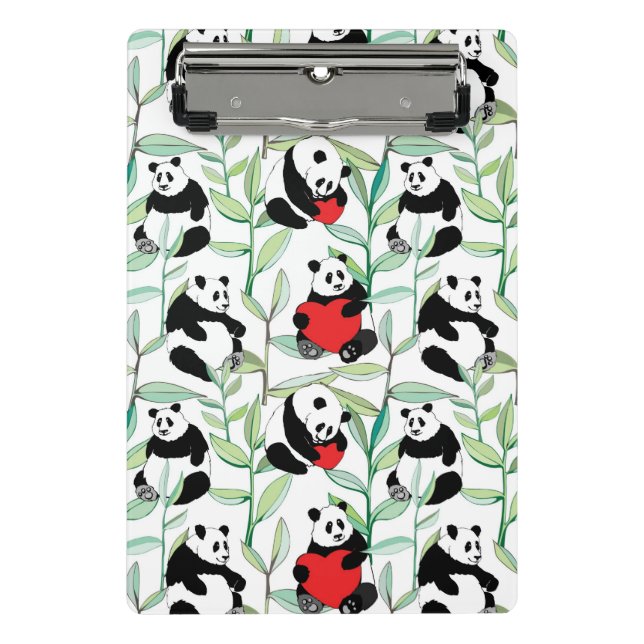 pattern with lovely pandas with hearts mini clipboard (Front)