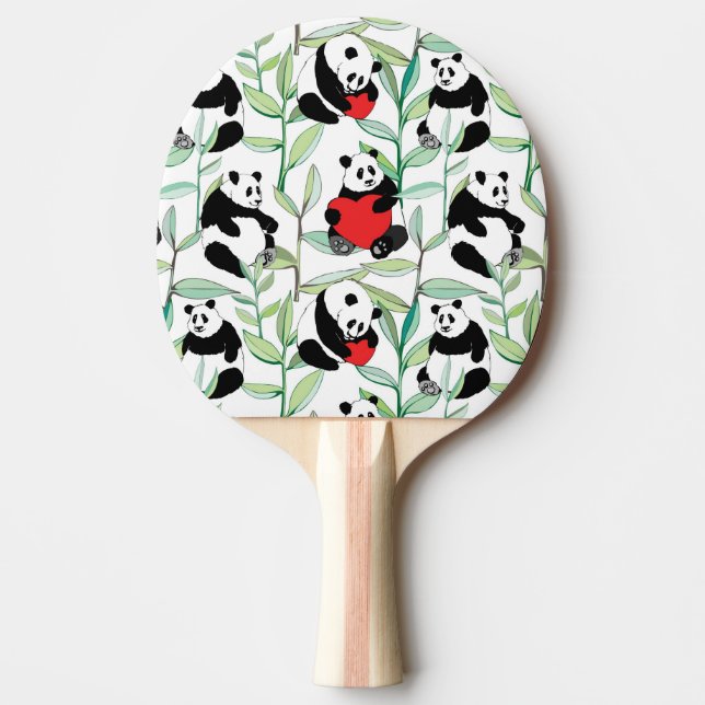 pattern with lovely pandas with hearts ping pong paddle (Front)
