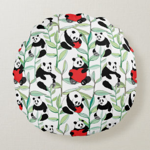 pattern with lovely pandas with hearts round cushion