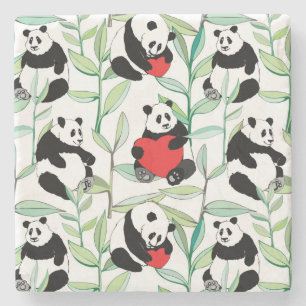 pattern with lovely pandas with hearts stone coaster