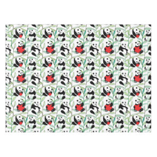 pattern with lovely pandas with hearts tablecloth