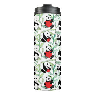 pattern with lovely pandas with hearts thermal tumbler