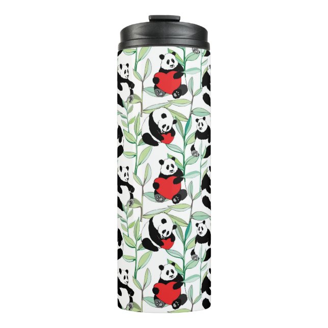 pattern with lovely pandas with hearts thermal tumbler (Front)