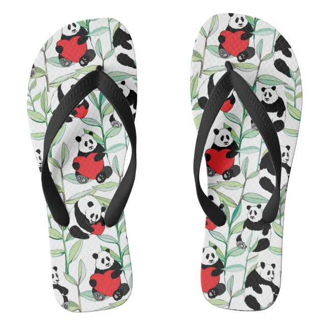 pattern with lovely pandas with hearts thongs (Footbed)