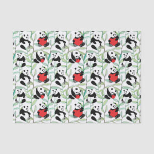 pattern with lovely pandas with hearts tissue paper