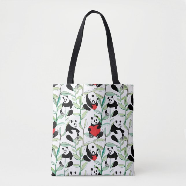 pattern with lovely pandas with hearts tote bag (Front)