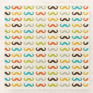 Pattern with moustache glass coaster