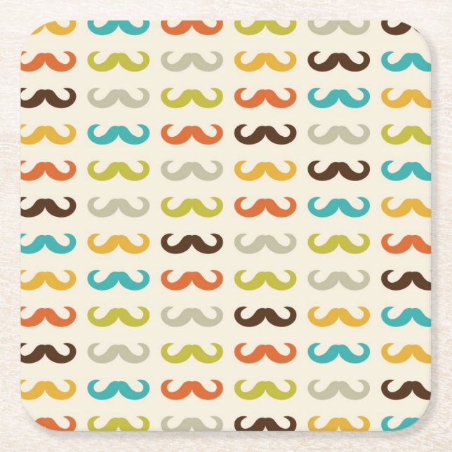 Pattern with moustache square paper coaster (Front)
