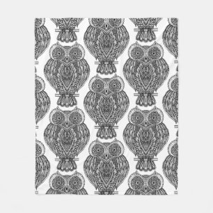 Pattern With Owls Doodle Fleece Blanket