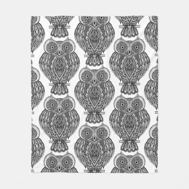 Pattern With Owls Doodle Fleece Blanket (Front)