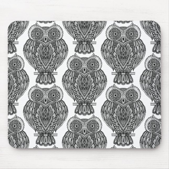 Pattern With Owls Doodle Mouse Pad (Front)