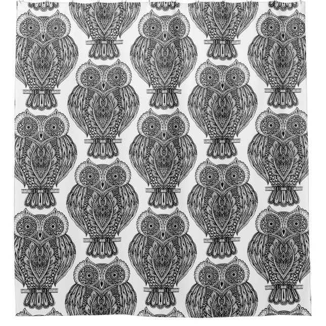 Pattern With Owls Doodle Shower Curtain (Front)