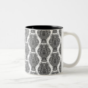 Pattern With Owls Doodle Two-Tone Coffee Mug