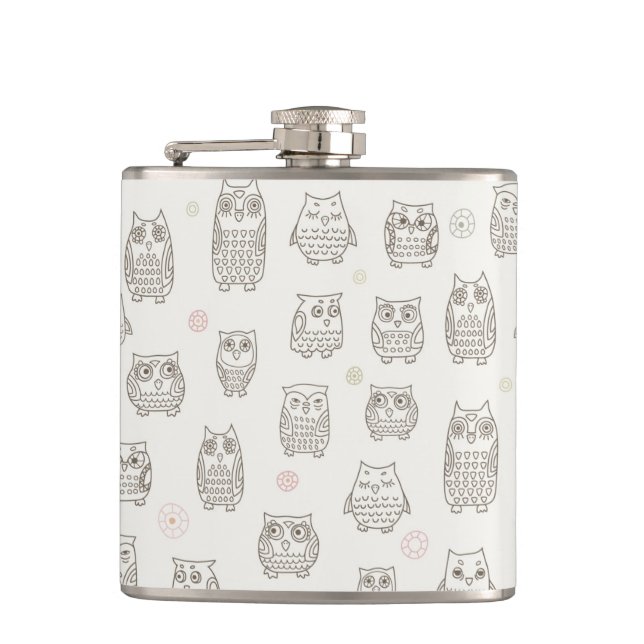 Pattern with owls hip flask (Front)