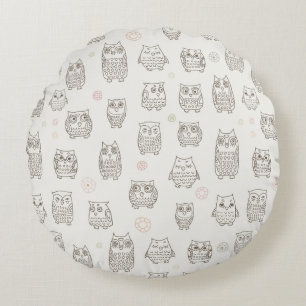 Pattern with owls round cushion