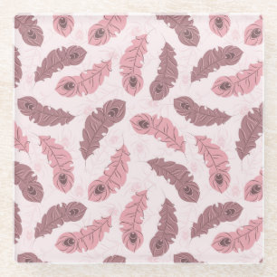 pattern with peacock feathers glass coaster