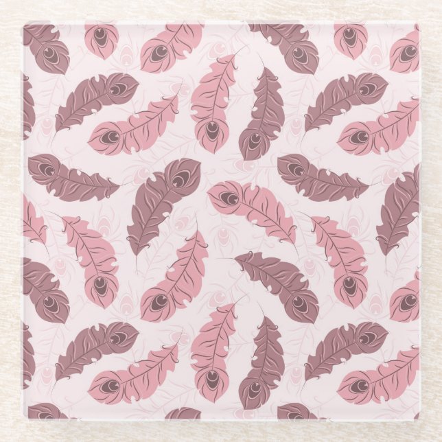 pattern with peacock feathers glass coaster (Front)