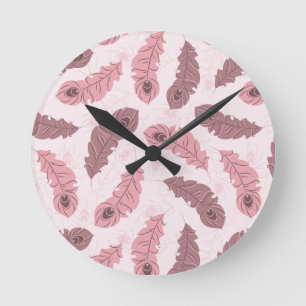 pattern with peacock feathers round clock