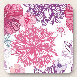 Pattern with pink asters and dahlia coaster