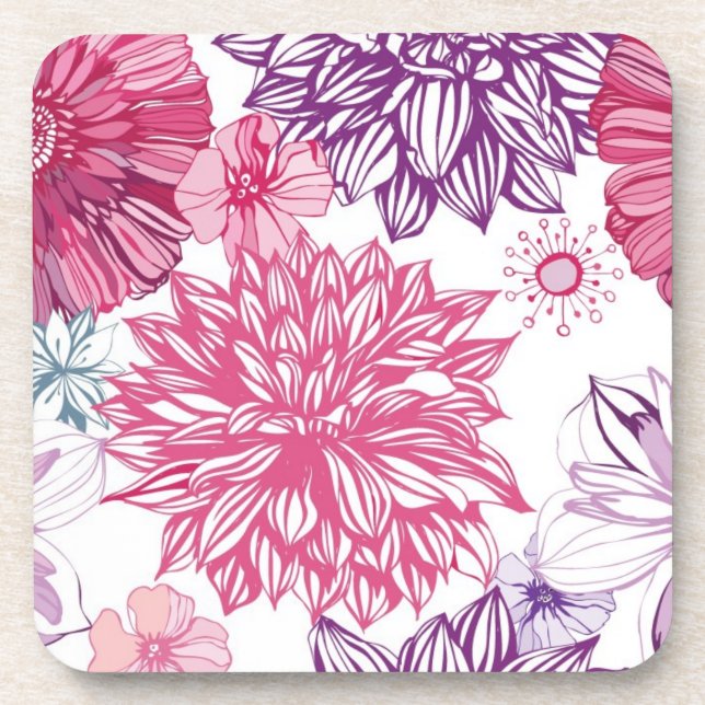Pattern with pink asters and dahlia coaster (Front)