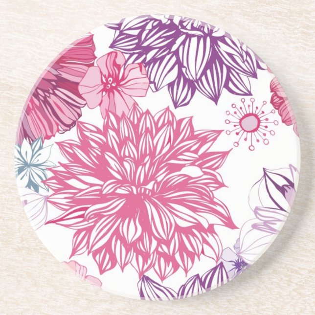 Pattern with pink asters and dahlia coaster (Front)