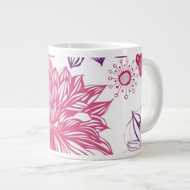 Pattern with pink asters and dahlia large coffee mug (Front Right)