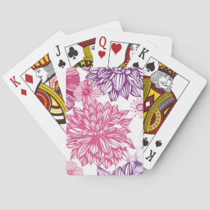 Pattern with pink asters and dahlia playing cards