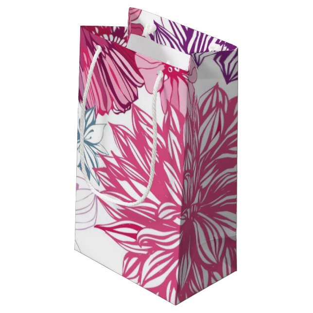 Pattern with pink asters and dahlia small gift bag (Back Angled)