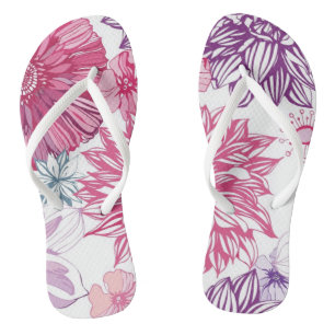 Pattern with pink asters and dahlia thongs