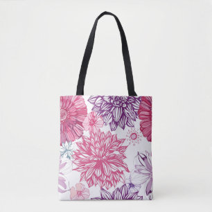 Pattern with pink asters and dahlia tote bag