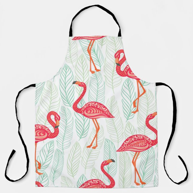 Pattern with pink flamingo ornaments on a backgrou apron (Front)