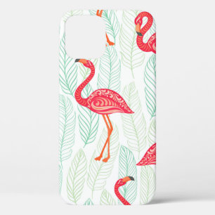 Pattern with pink flamingo ornaments on a backgrou iPhone 12 case