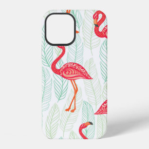 Pattern with pink flamingo ornaments on a backgrou iPhone 12 case