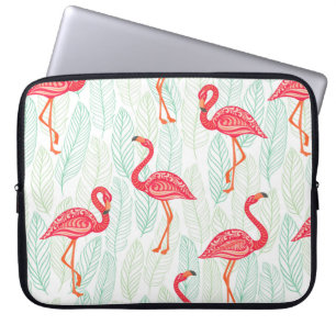 Pattern with pink flamingo ornaments on a backgrou laptop sleeve