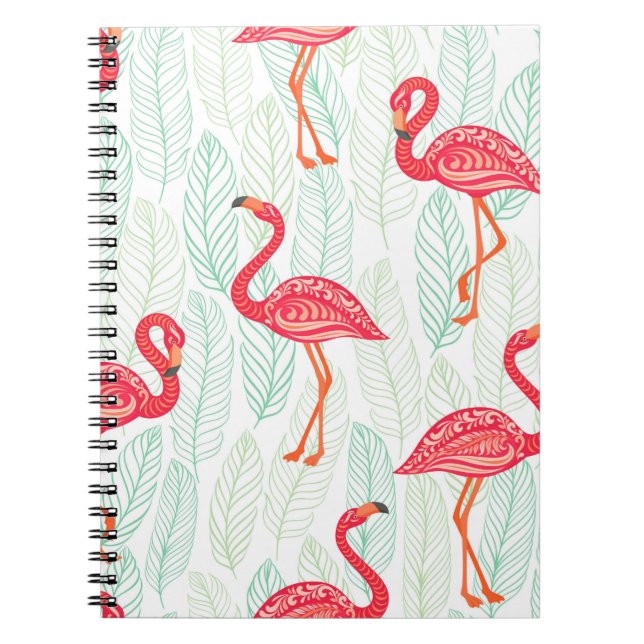 Pattern with pink flamingo ornaments on a backgrou notebook (Front)