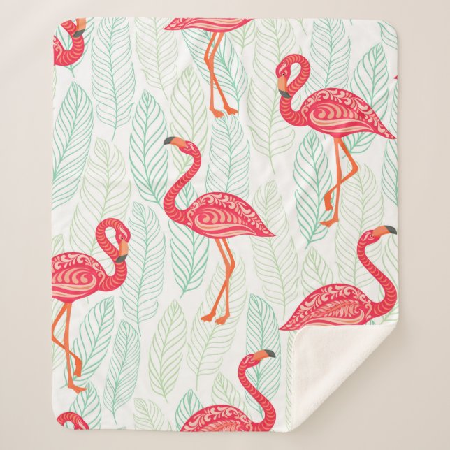 Pattern with pink flamingo ornaments on a backgrou sherpa blanket (Front)