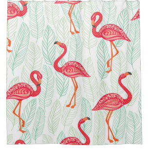 Pattern with pink flamingo ornaments on a backgrou shower curtain