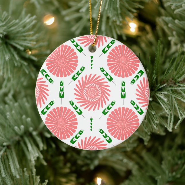  pattern with pink flowers   ceramic ornament (Tree)