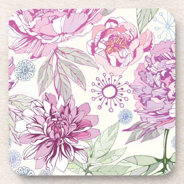 Pattern with pink flowers coaster (Front)