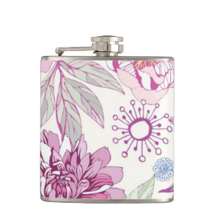 Pattern with pink flowers hip flask