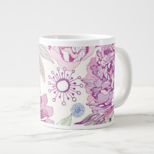 Pattern with pink flowers large coffee mug